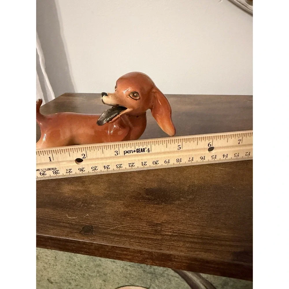 Vintage Enesco Japan Dachshund Wiener Dog Ceramic Figurine Foil Label 6.75